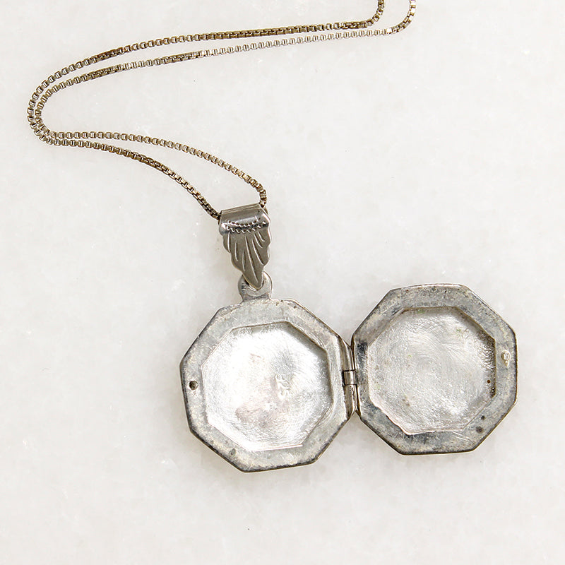 Octagonal Sterling Locket Engraved with Flowers