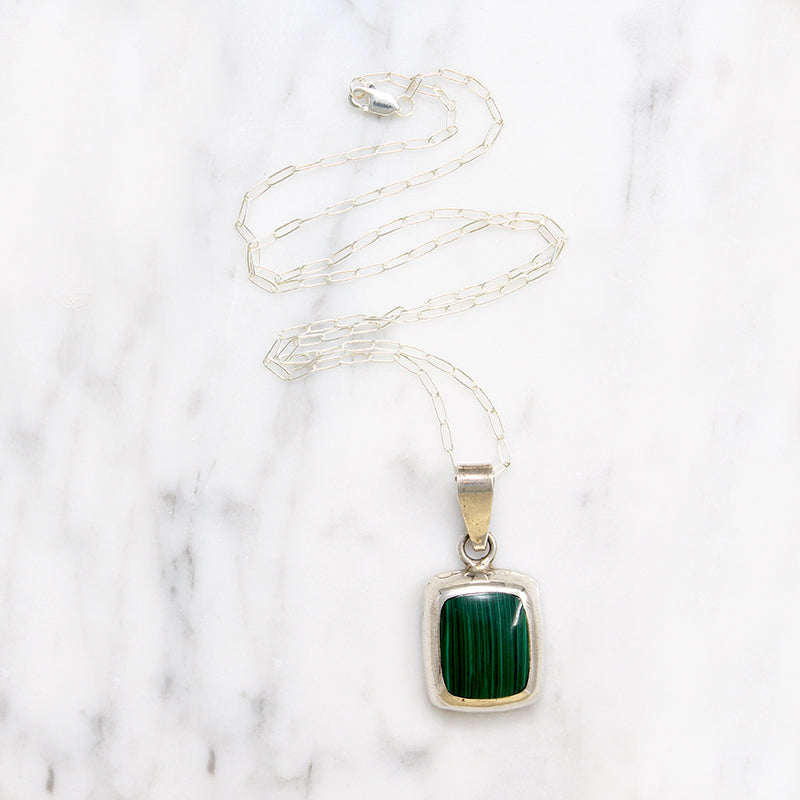 Mexican Sterling Silver & Malachite Inlay Necklace