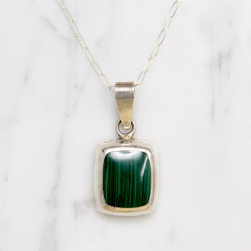 Mexican Sterling Silver & Malachite Inlay Necklace