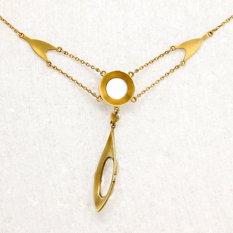 Alluring Moonstone & Enamelled Gold Arts & Crafts Necklace