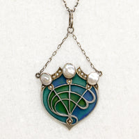 Plique-à-jour Enamel & Pearl Arts & Crafts Necklace