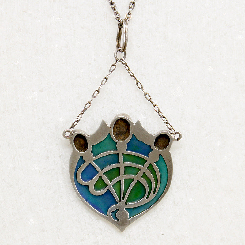 Plique-à-jour Enamel & Pearl Arts & Crafts Necklace
