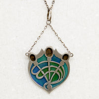 Plique-à-jour Enamel & Pearl Arts & Crafts Necklace
