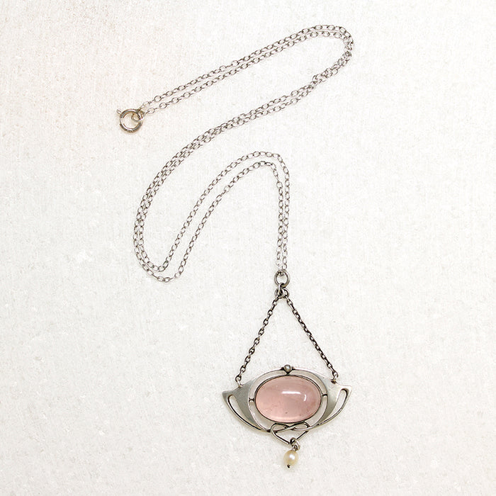 Sterling Arts & Crafts Necklace with Pink Quartz & Pearl