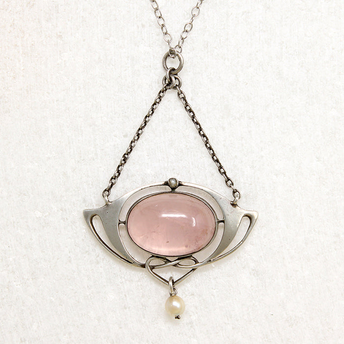 Sterling Arts & Crafts Necklace with Pink Quartz & Pearl