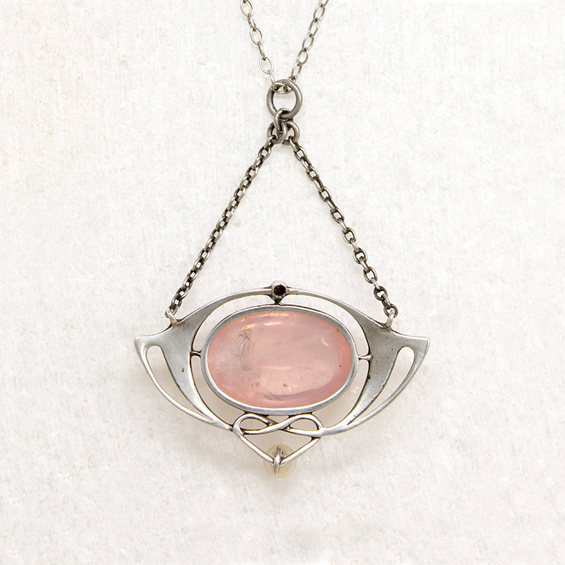 Sterling Arts & Crafts Necklace with Pink Quartz & Pearl