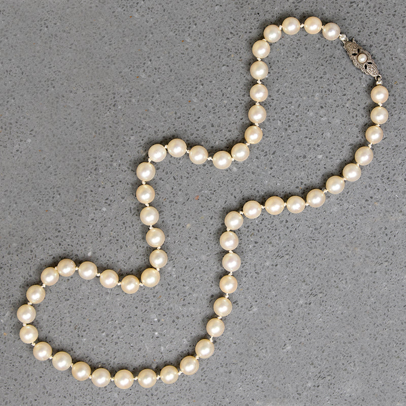 Princess Length Akoya Pearls with Silver Clasp