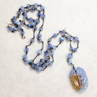 Gorgeous Chinese Blue & Gold Agate Necklace