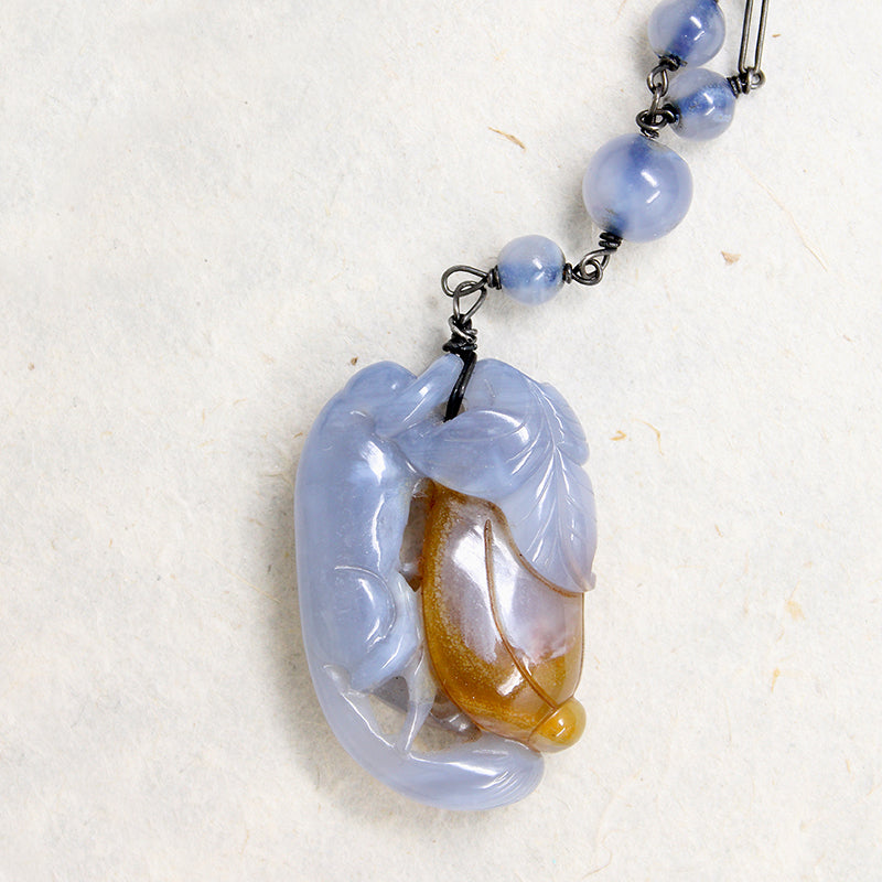 Gorgeous Chinese Blue & Gold Agate Necklace