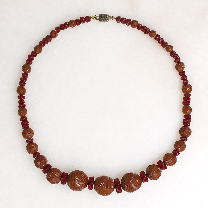 Fabulous Brick & Umber Czech Glass Bead Necklace