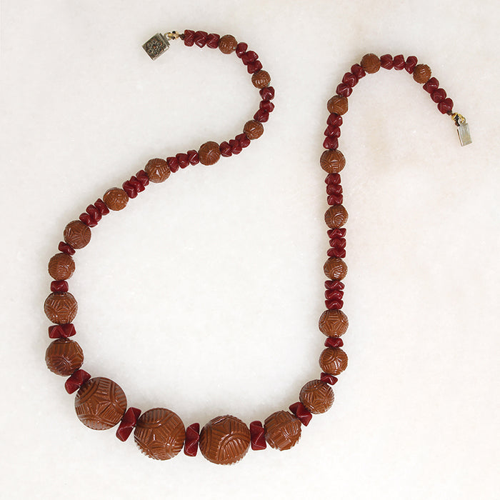 Fabulous Brick & Umber Czech Glass Bead Necklace
