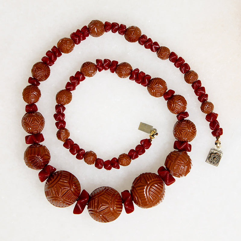 Fabulous Brick & Umber Czech Glass Bead Necklace