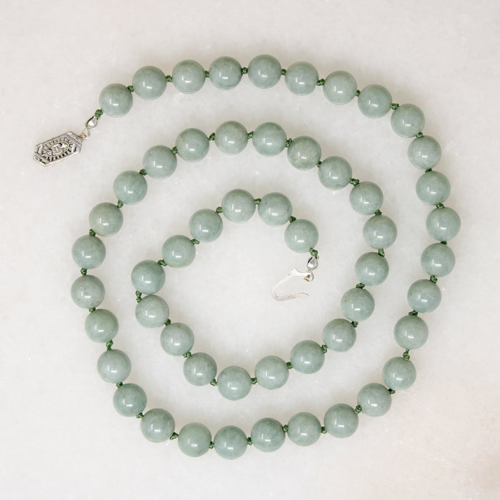Celadon Green Jade Beads with White Gold Clasp