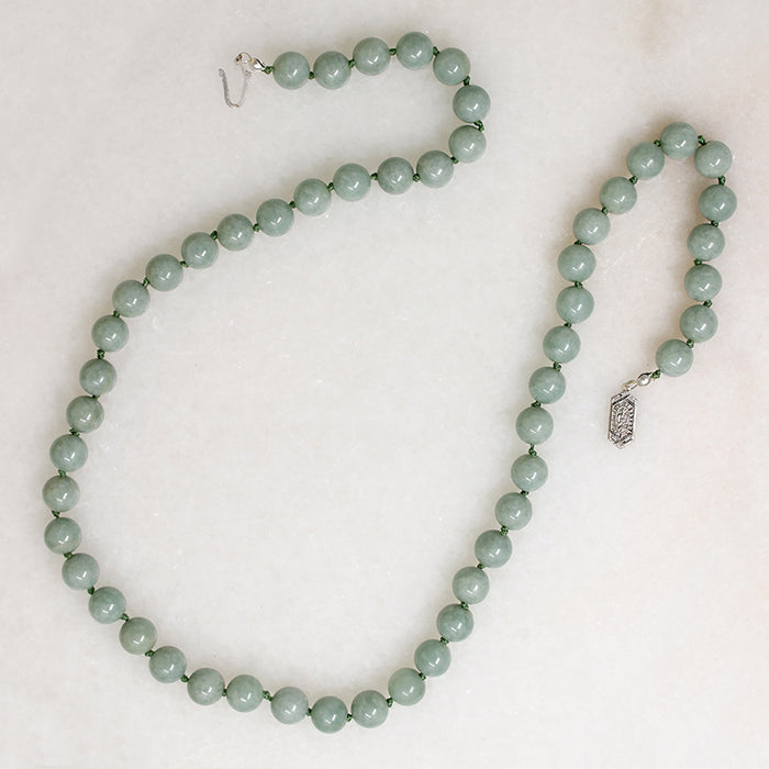 Celadon Green Jade Beads with White Gold Clasp