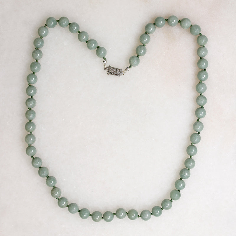 Celadon Green Jade Beads with White Gold Clasp