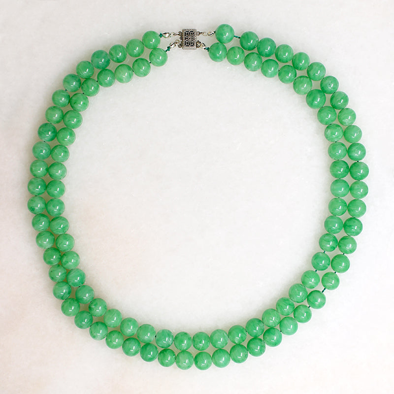 Double Strand of Green Peking Glass Beads
