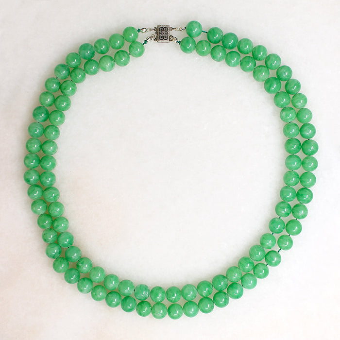 Double Strand of Green Peking Glass Beads