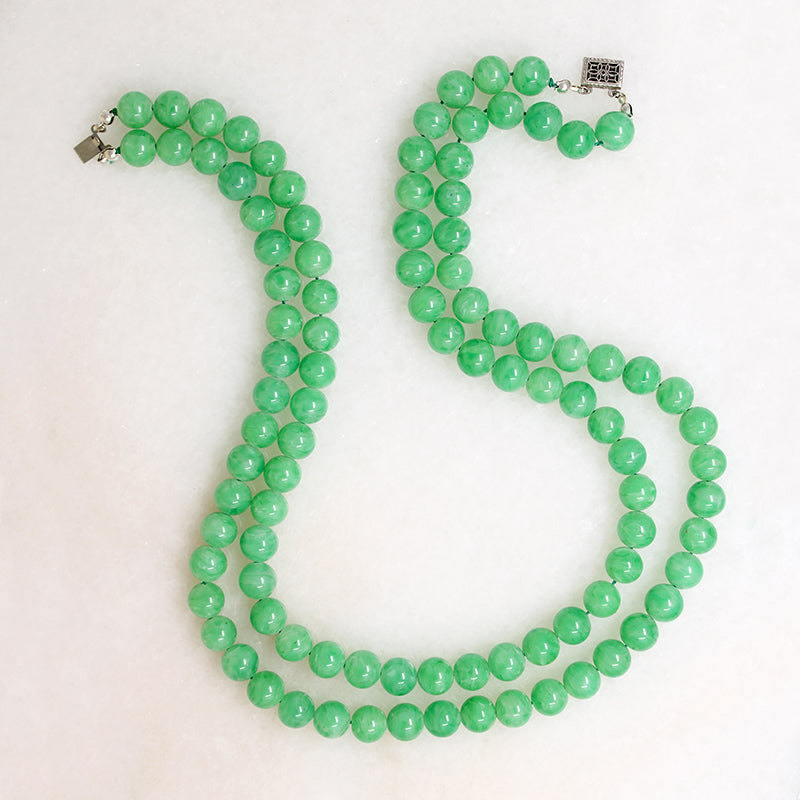 Double Strand of Green Peking Glass Beads
