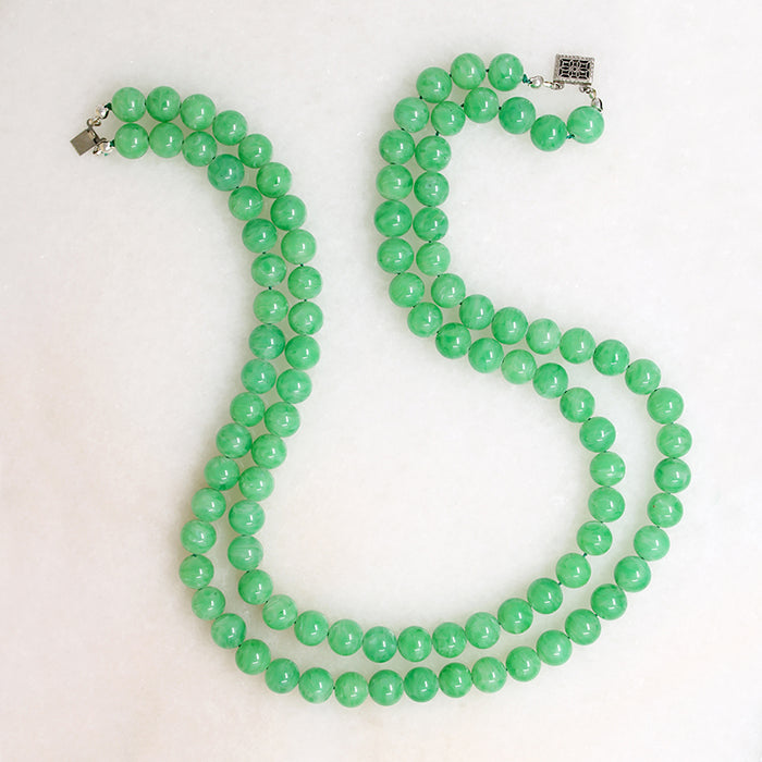 Double Strand of Green Peking Glass Beads