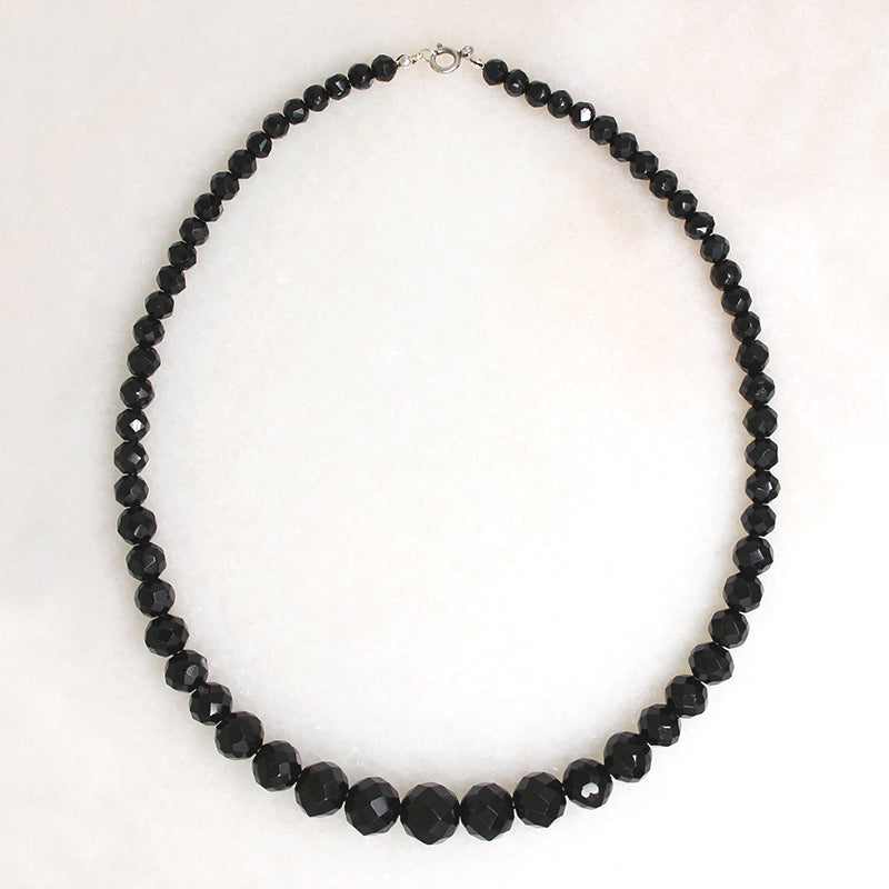 Mid Century Graduated Black Glass Bead Necklace