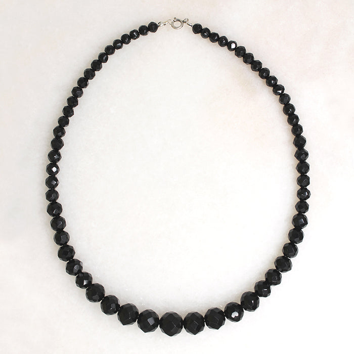 Mid Century Graduated Black Glass Bead Necklace