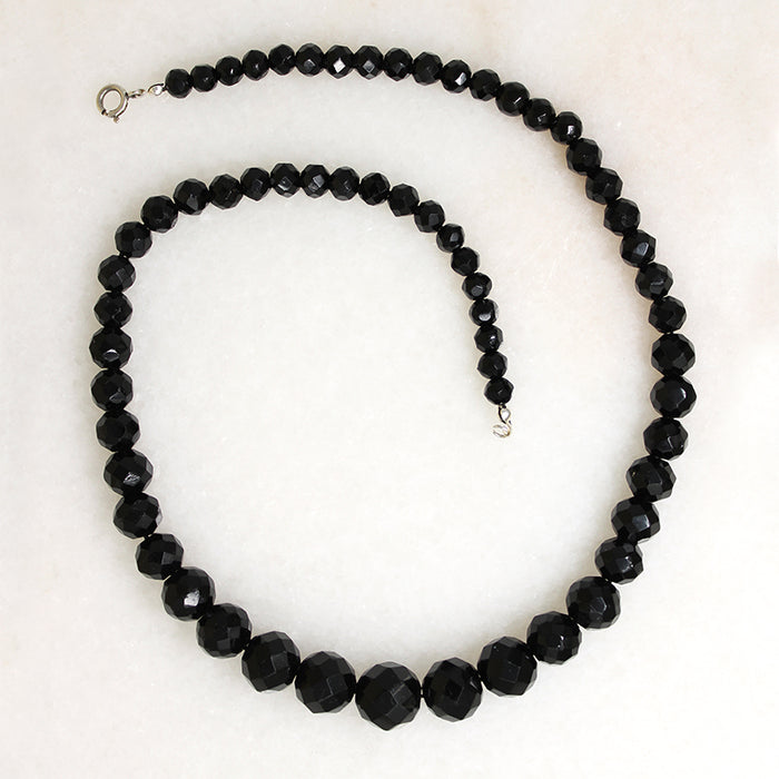 Mid Century Graduated Black Glass Bead Necklace