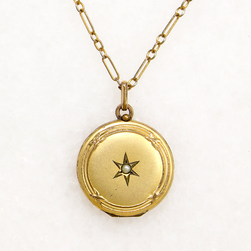 French Gold Filled Locket with Star-Set Pearl
