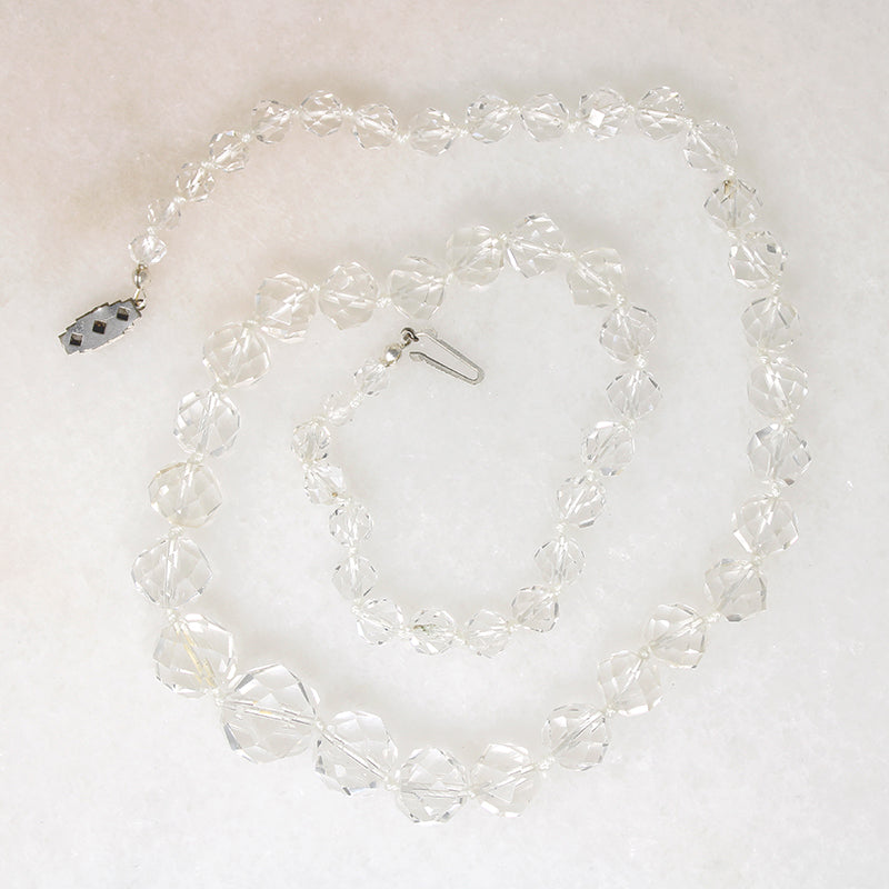 Graduated Rock Crystal Bead Necklace with Fancy Clasp