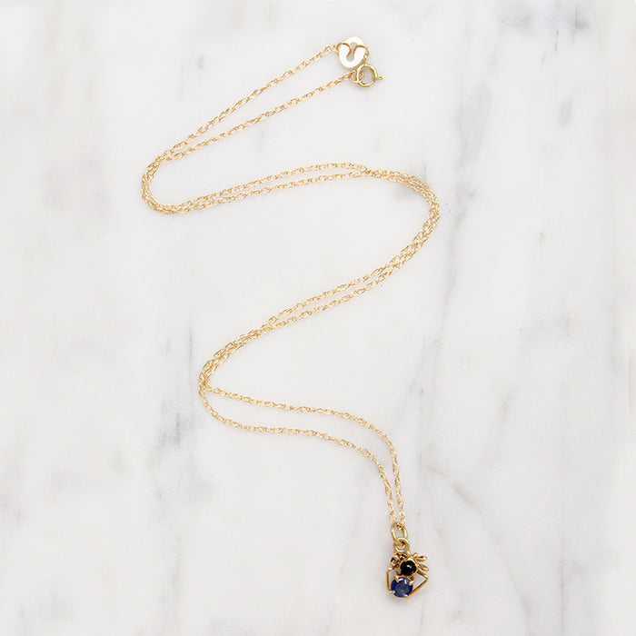 Tiny Garnet & Sapphire-Set Spider Pendant