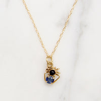 Tiny Garnet & Sapphire-Set Spider Pendant