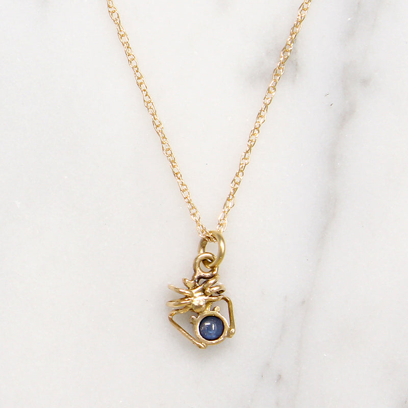 Tiny Garnet & Sapphire-Set Spider Pendant
