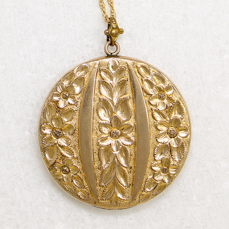 Large Gold Filled Locket with Engraved Forget-Me-Nots