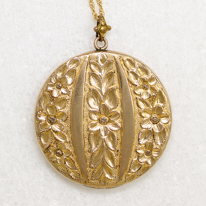 Large Gold Filled Locket with Engraved Forget-Me-Nots