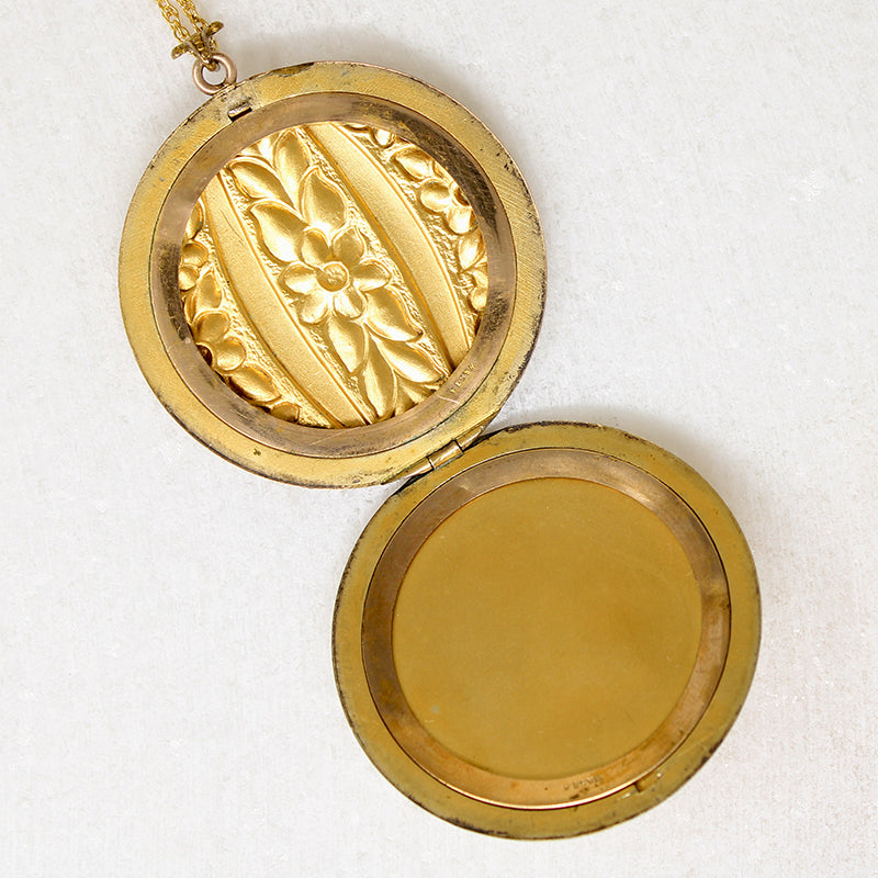 Large Gold Filled Locket with Engraved Forget-Me-Nots