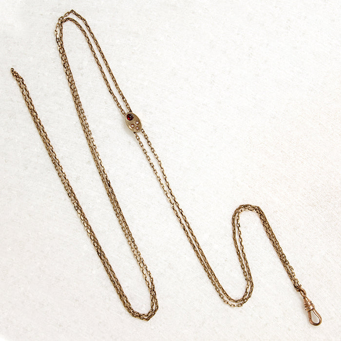 Victorian Gold Fill Garnet & Pearl Slide Chain 