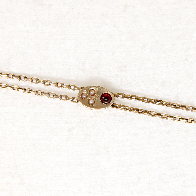 Victorian Gold Fill Garnet & Pearl Slide Chain 