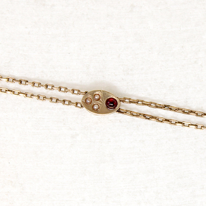 Victorian Gold Fill Garnet & Pearl Slide Chain 