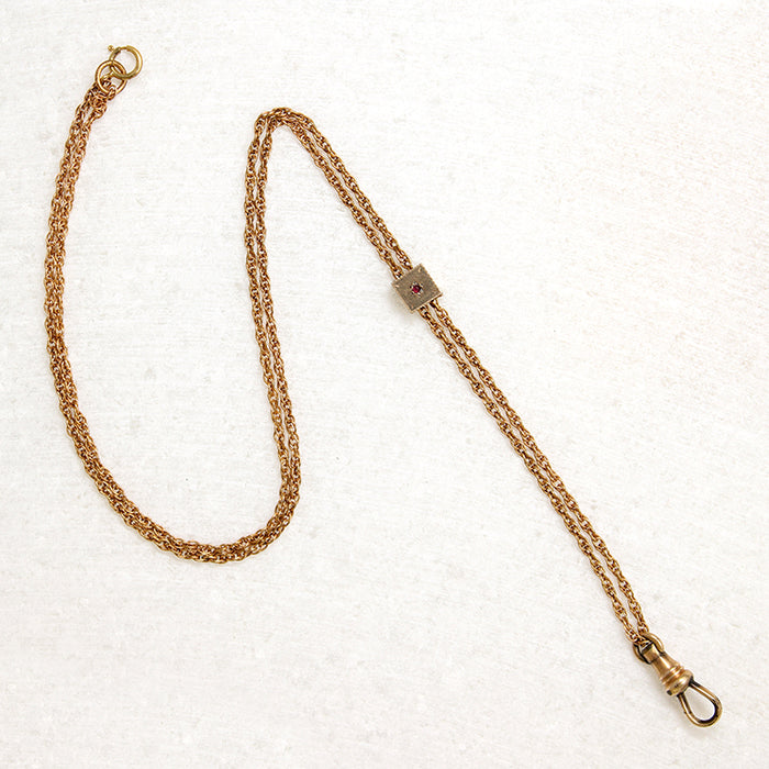 Victorian Gold Fill Rope Chain with Garnet Slide