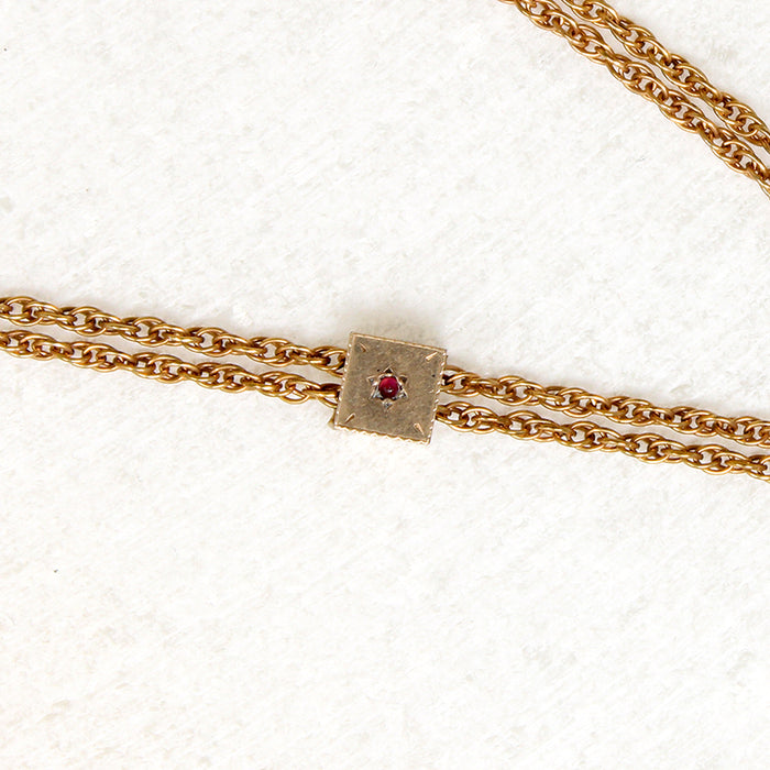 Victorian Gold Fill Rope Chain with Garnet Slide