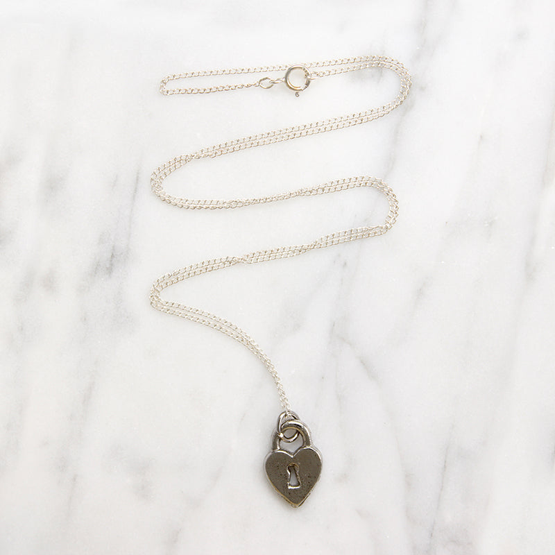 Shining Silver Heart Padlock Love Token Necklace