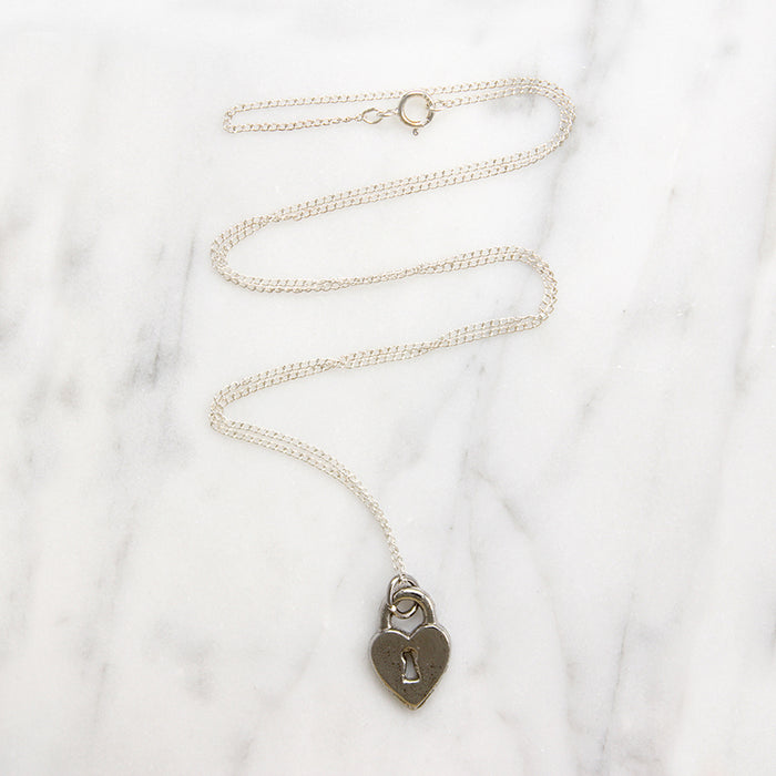 Shining Silver Heart Padlock Love Token Necklace