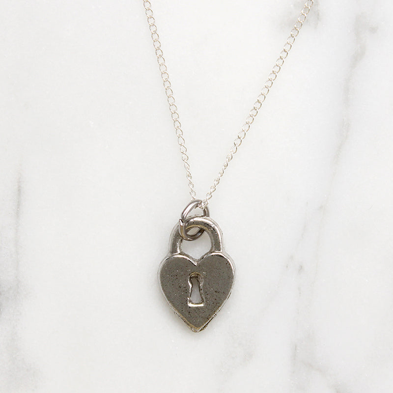 Shining Silver Heart Padlock Love Token Necklace
