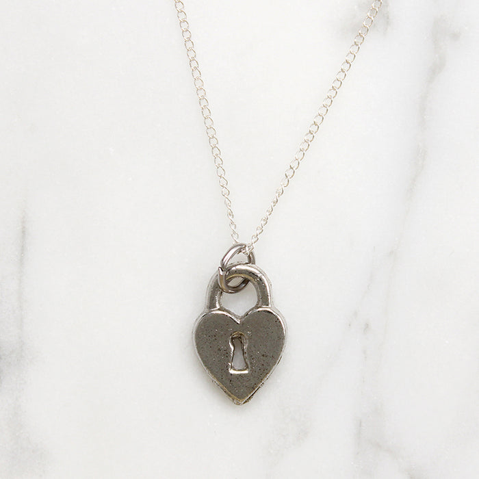 Shining Silver Heart Padlock Love Token Necklace