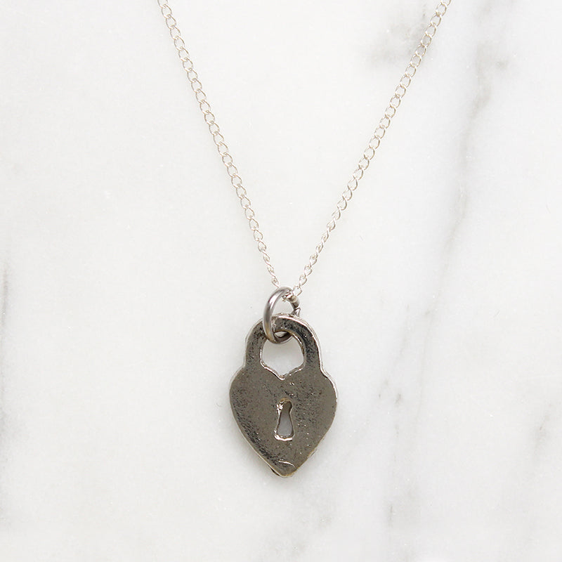Shining Silver Heart Padlock Love Token Necklace
