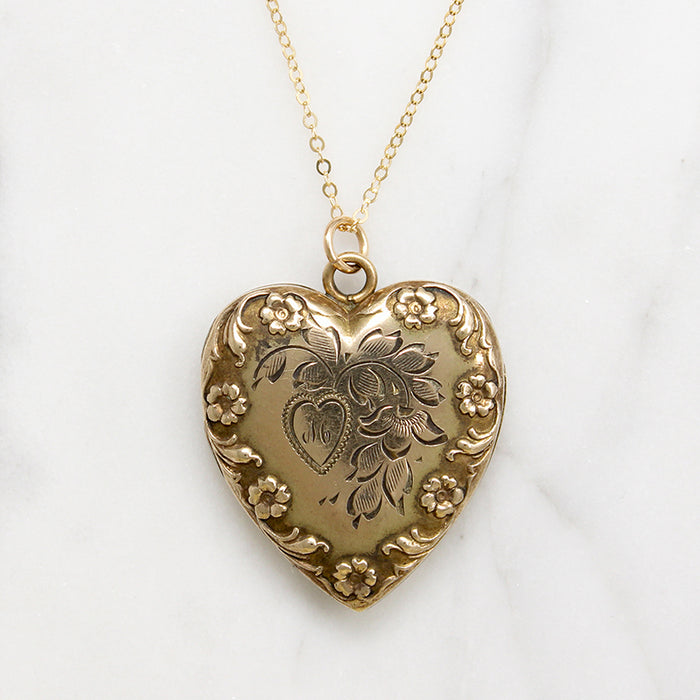 Hearts & Flowers 1940s Gold Fill Locket