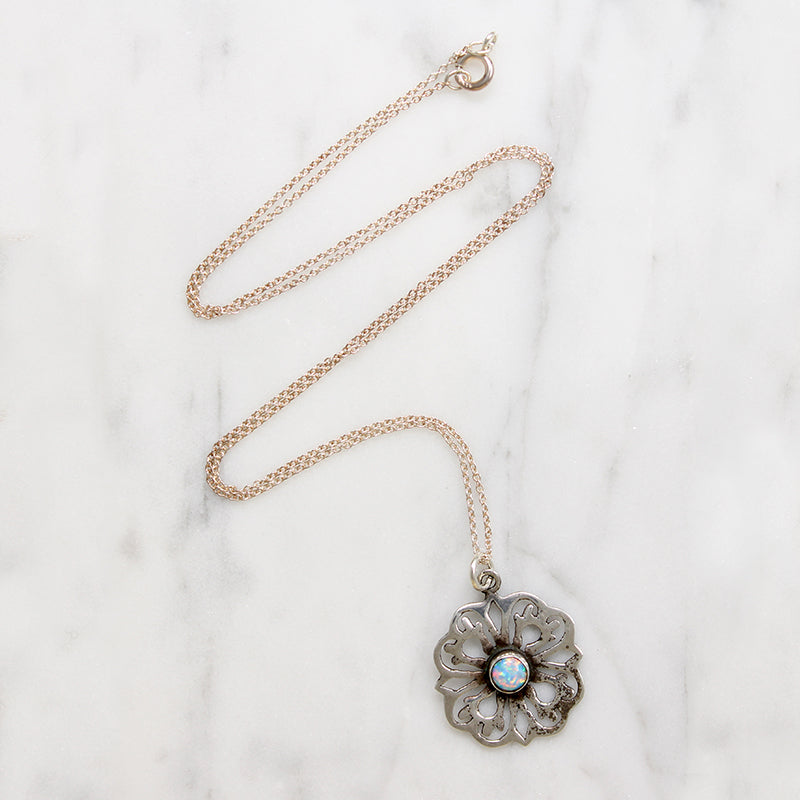 Brilliant Opal & Sterling Silver Flower Pendant