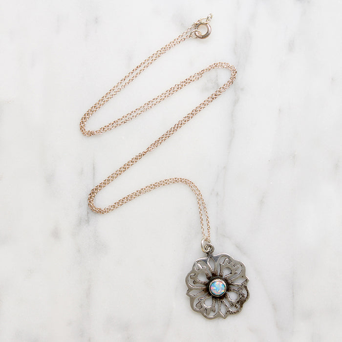 Brilliant Opal & Sterling Silver Flower Pendant