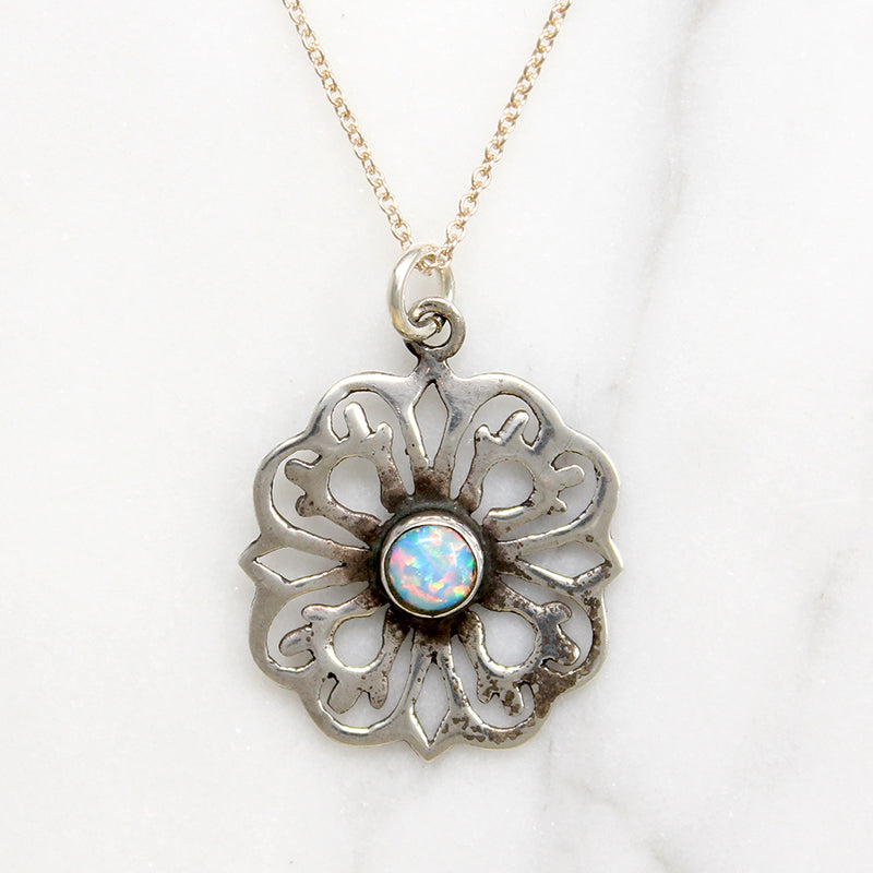 Brilliant Opal & Sterling Silver Flower Pendant