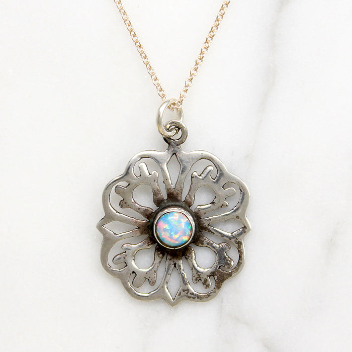 Brilliant Opal & Sterling Silver Flower Pendant