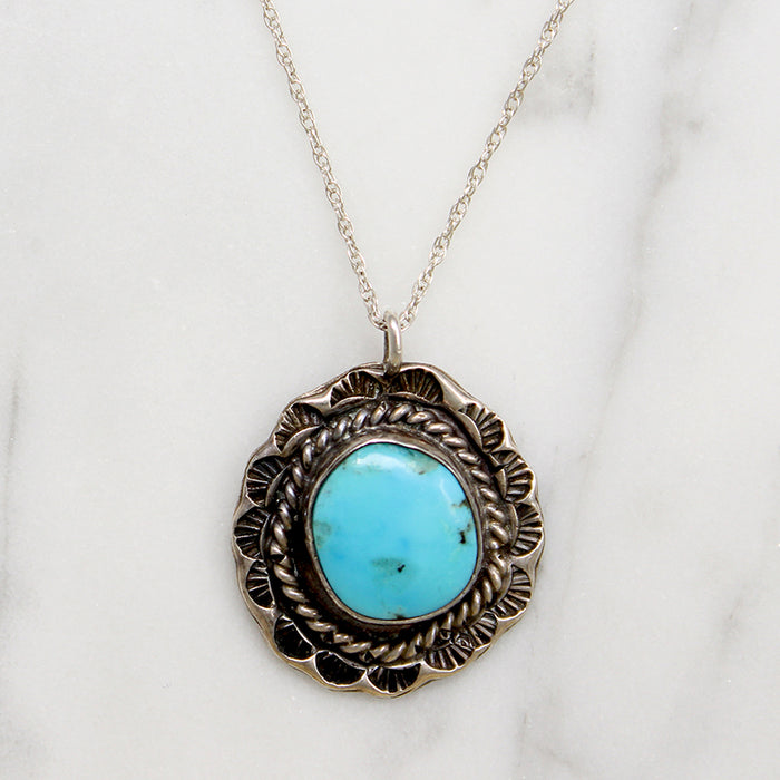 Tranquil Turquoise in Detailed Sterling Pendant